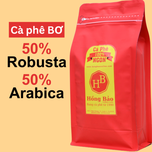 Cà phê đen/sữa đắng vừa - 50% Arabica Cầu Đất, 50% Robusta Đắk Lắk có Bơ